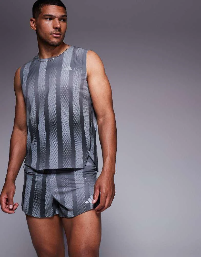 Adidas adidas Running Adizero shorts with print in black and grey