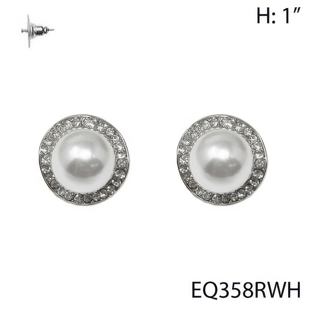 TRUEDAMES Faux Pearl Rhinestone Halo Stud Earrings 1