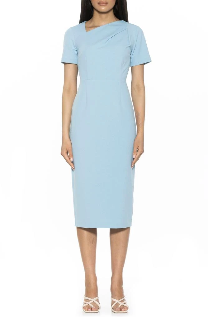 ALEXIA ADMOR Angelica Asymmetric Neck Sheath Midi Dress 1