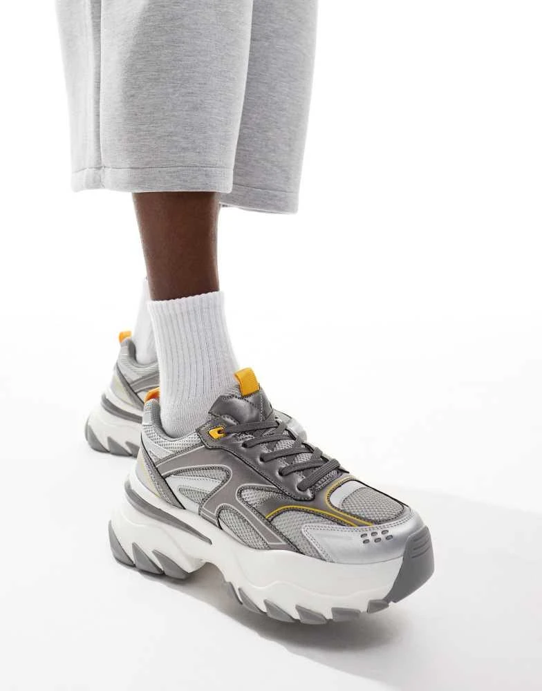 ASOS ASOS DESIGN chunky trainers in white with silver and yellow panels 5