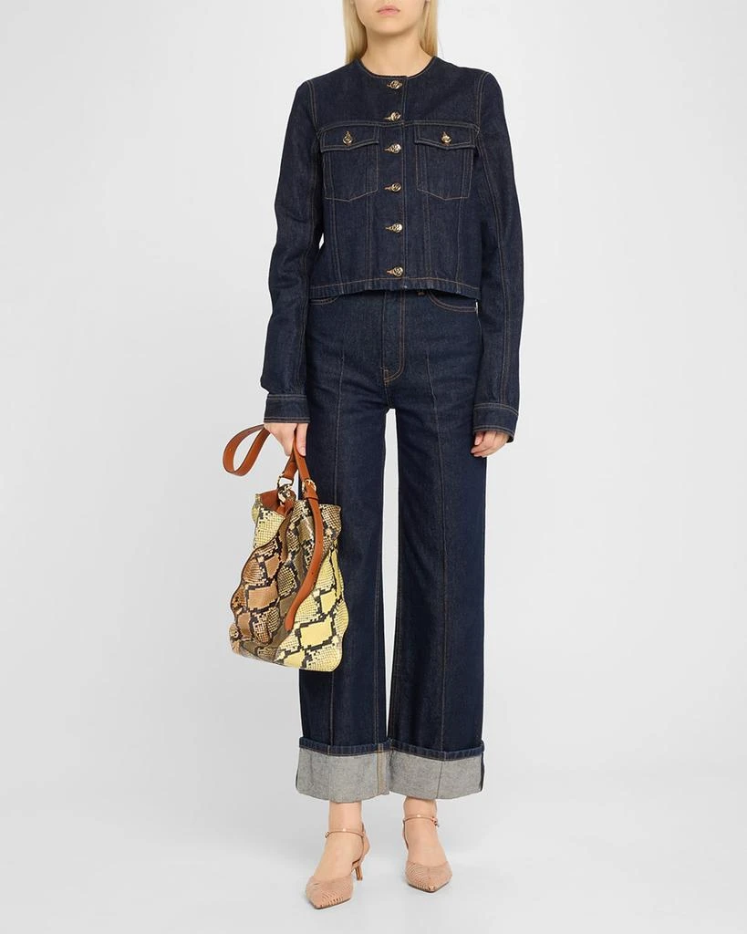Ulla Johnson Adria Pleated Wave Snakeskin-Embossed Bucket Bag 6