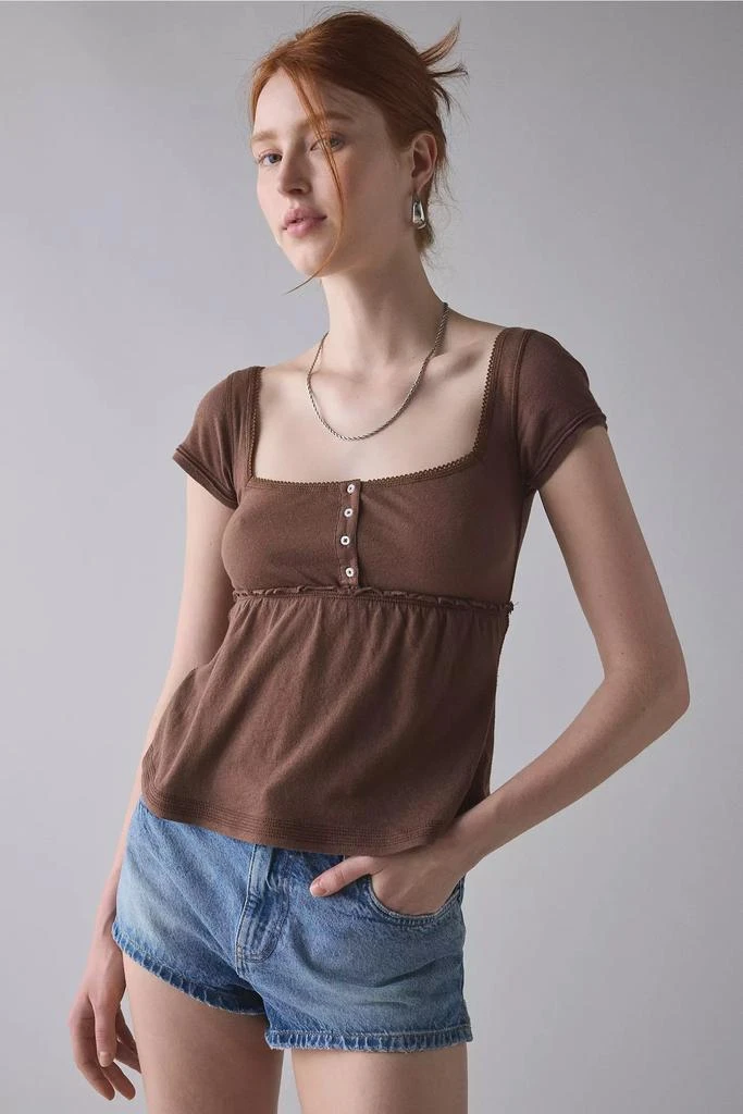 BDG BDG Brittney Square Neck Henley Babydoll Tee 1