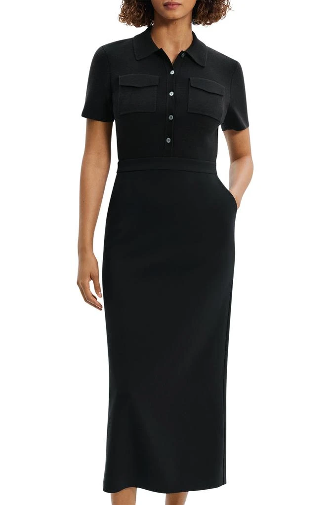 Theory Button Front Mixed Media Crepe Dress 6