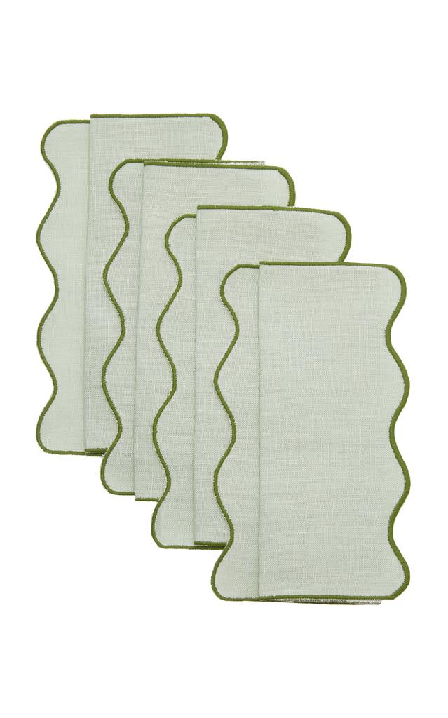 MoDA Moda Domus - Set-Of-Four Scalloped Linen Cocktail Napkins - Green - Moda Operandi