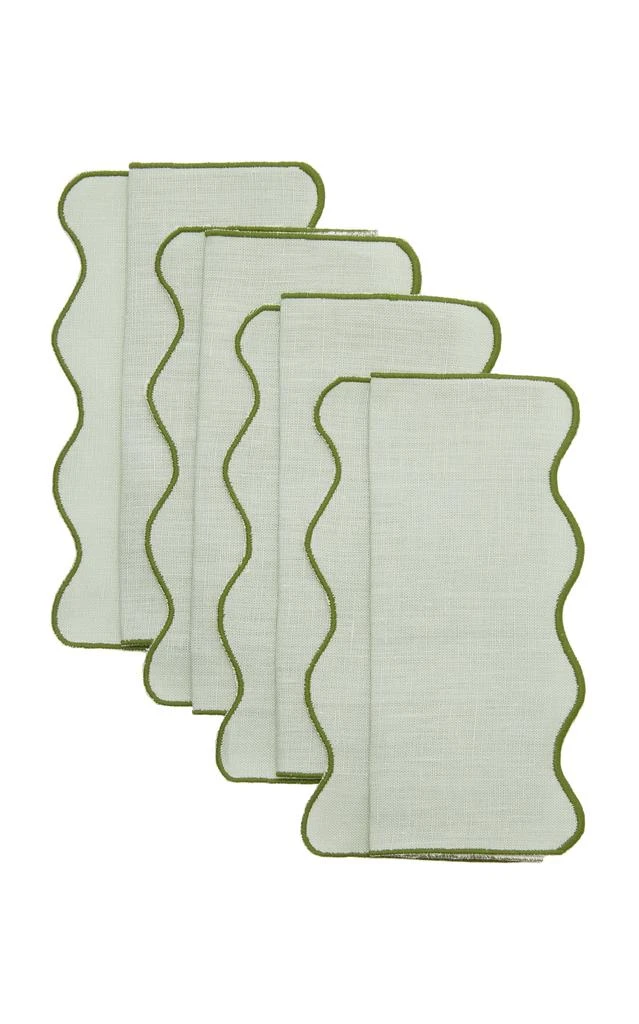 MoDA Moda Domus - Set-Of-Four Scalloped Linen Cocktail Napkins - Green - Moda Operandi 1