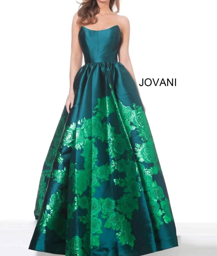 Jovani Jovani - Strapless Floral Prom Gown