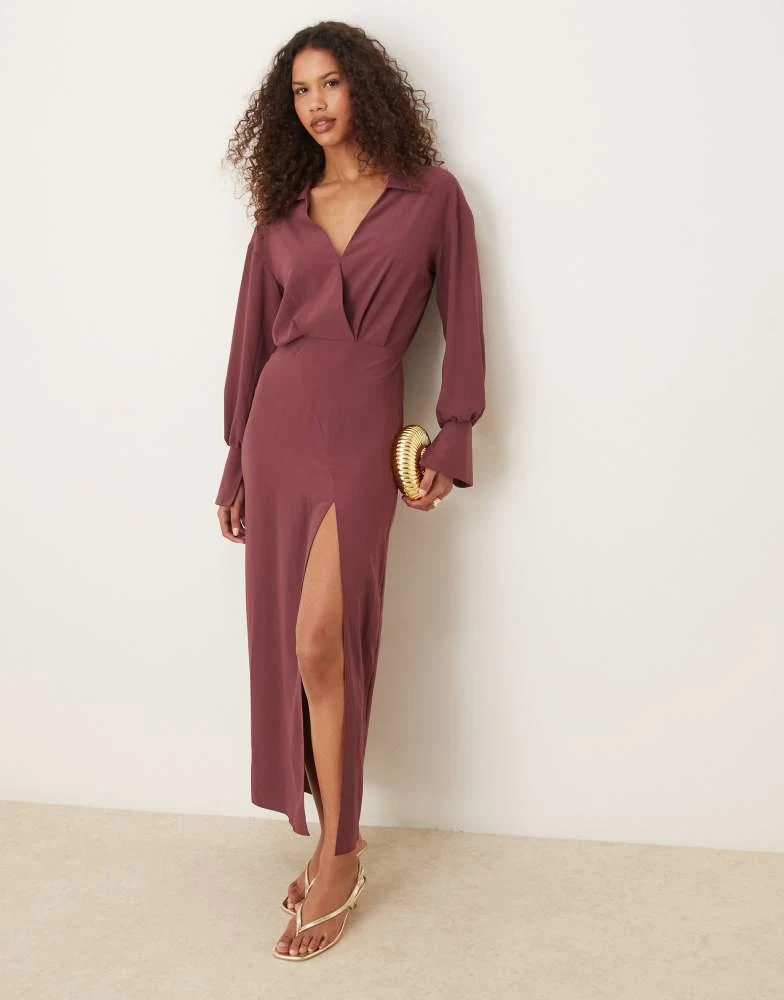 knee length dresses for ladies Selene Olive Gauze Midi Long Sleeve Dress