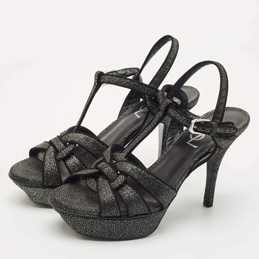 Yves Saint Laurent Saint Laurent Black/Silver Suede Tribute Sandals Size 36 2