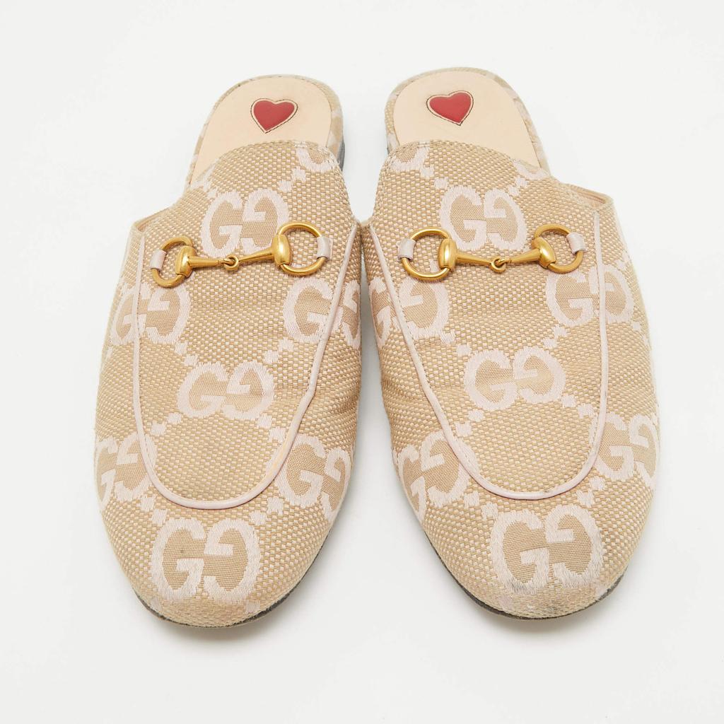 Gucci Gucci Beige GG Canvas Princetown Horsebit Flat Mules Gucci Gucci Beige GG Canvas Princetown Horsebit Flat Mules