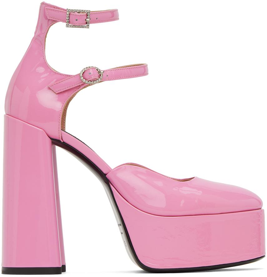 【関税込み】Les Petits Joueurs ピンク Jerry Waves ヒール Pink Jerry Waves Heels by Les Petits Joueurs on Sale