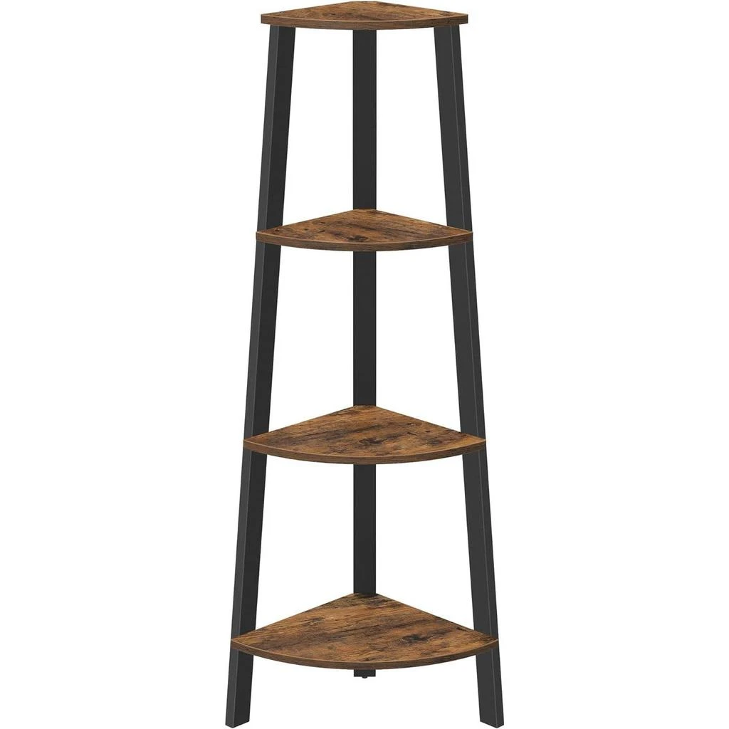 QuikFurn Narrow 3-Shelf Corner Shelving Unit Plant Stand Bookcase in Brown Black Wood 4