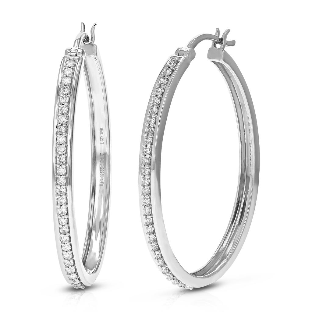 Vir Jewels 3/8 cttw 54 Stones Round Lab Grown Diamond Hoop Earrings .925 Sterling Silver Prong Set 3/4 Inch