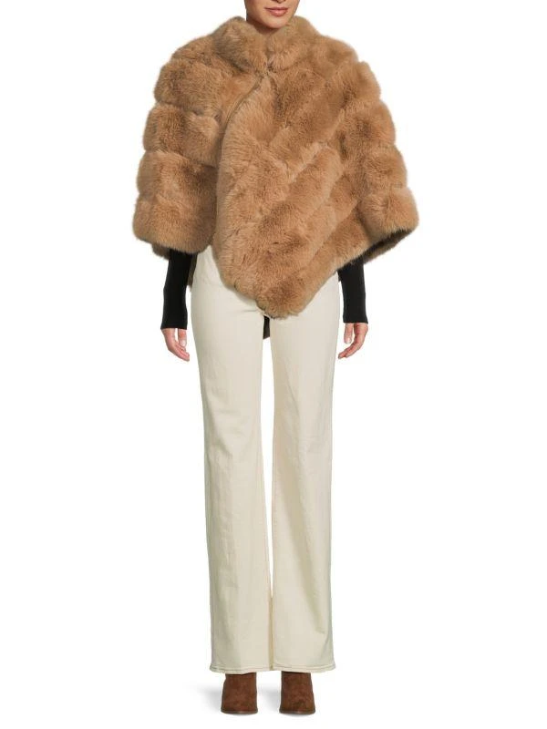 BELLE FARE Quilted Faux Fur & Leather Trim Poncho 1