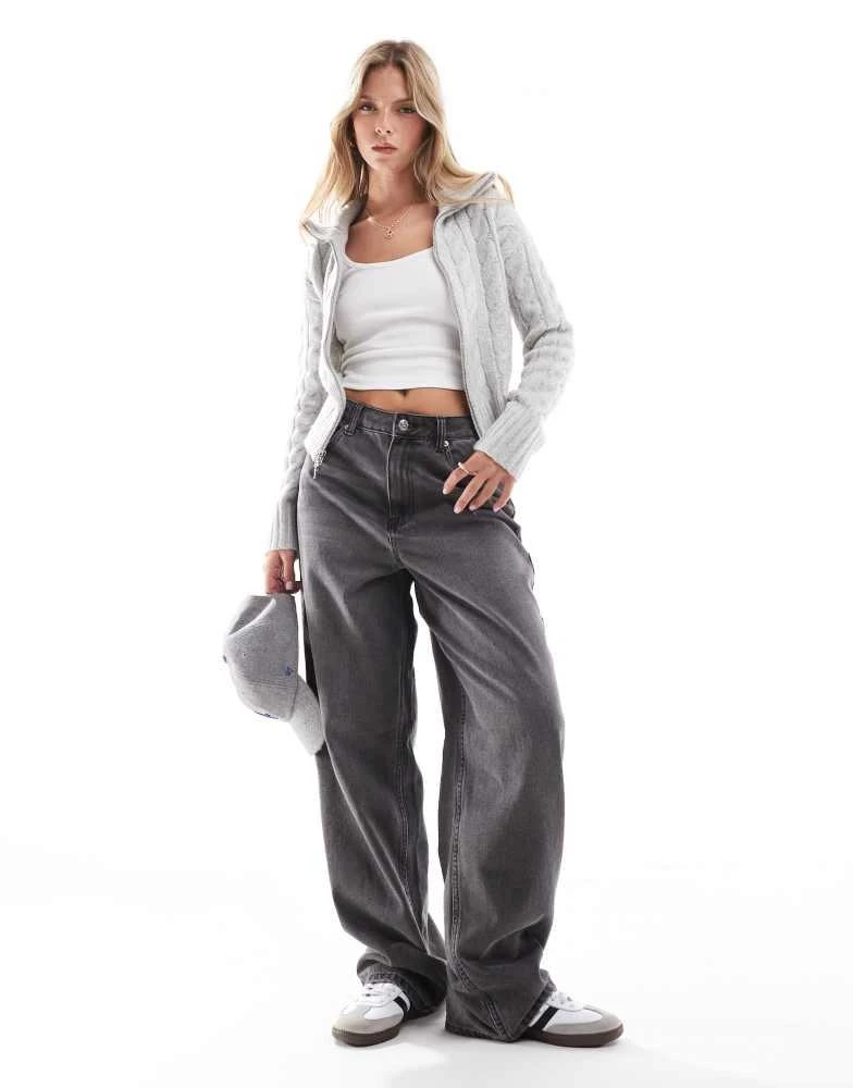 HOLLISTER Hollister double zip knitted jumper in grey 3
