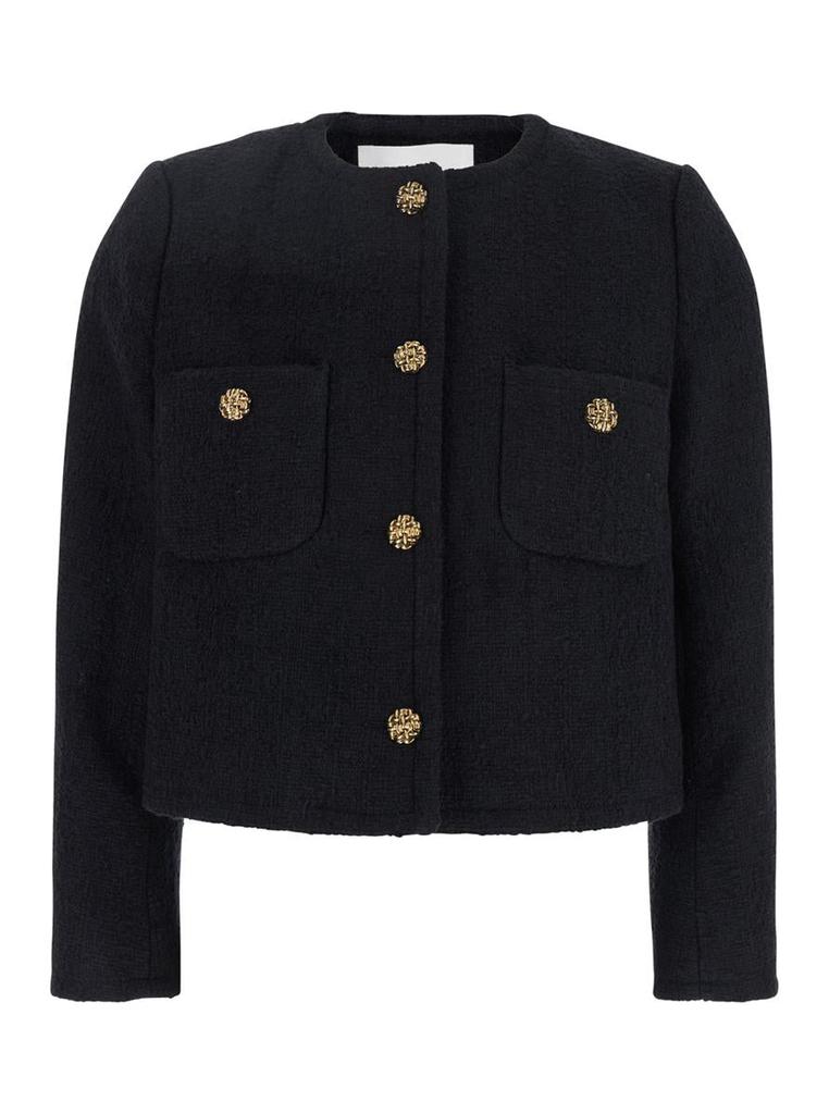 ba&sh 'Meredith' Black Crop Jacket With Round Neck And Metal Buttons In Cotton And Wool Blend Woman