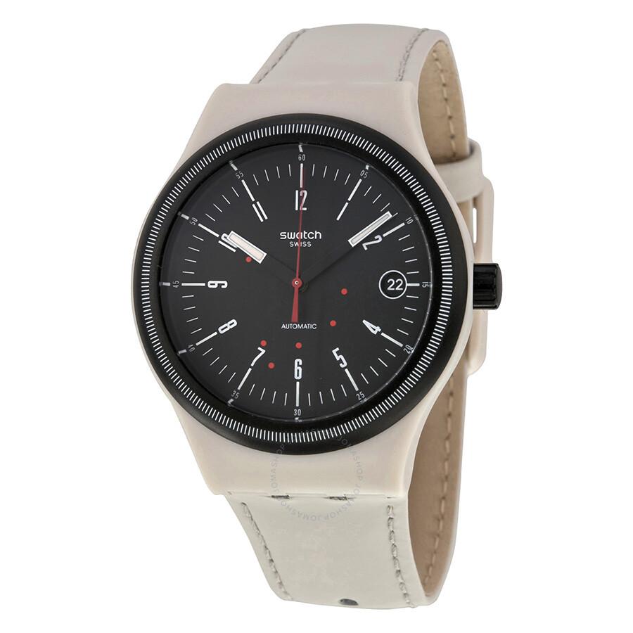 Swatch Sistem Automatic Black Dial Cream Leather Men's Watch SUTM400