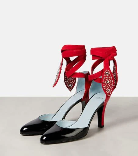 Valentino Foliefoliage 85 suede and leather pumps 4