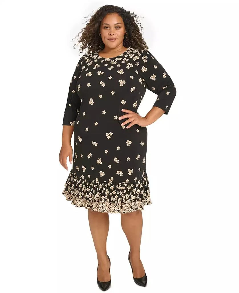 Tommy Hilfiger Plus Size 3/4-Sleeve Flounce-Hem Shift Dress 1