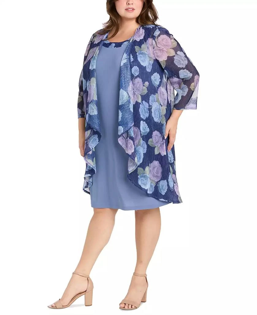 R & M Richards Plus Size Printed Mesh Jacket & Necklace Dress 3