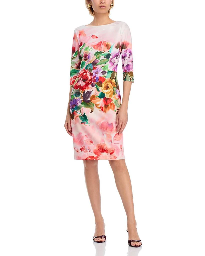Teri Jon Scuba Floral Three Quarter Sleeve Dress 1