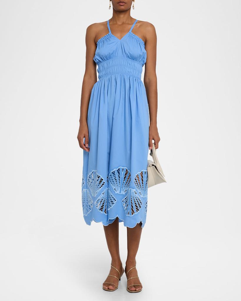 Mestiza New York Spritz Smocked Seashell Cutout Midi Dress
