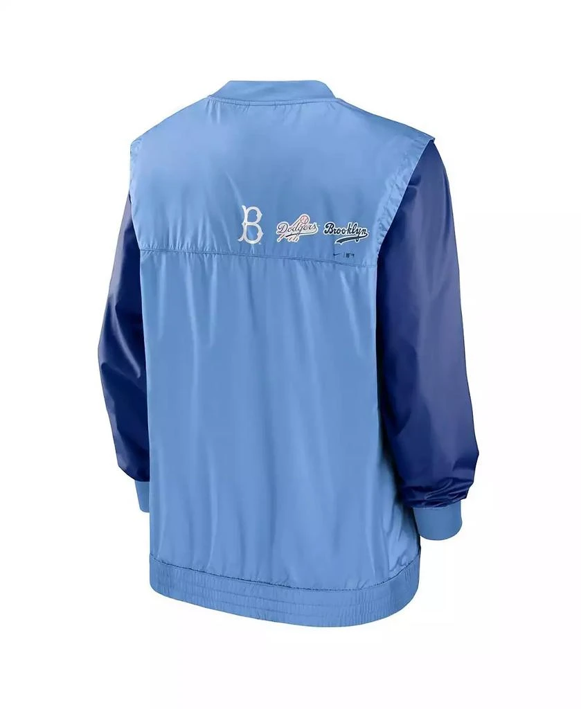 NIKE Men's White, Light Blue Los Angeles Dodgers Rewind Warmup V-Neck Pullover Jacket 4
