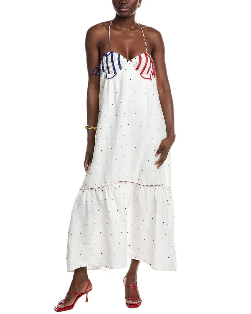 Farm Rio Beaded Fishes White Sleeveless Maxi Dress 1