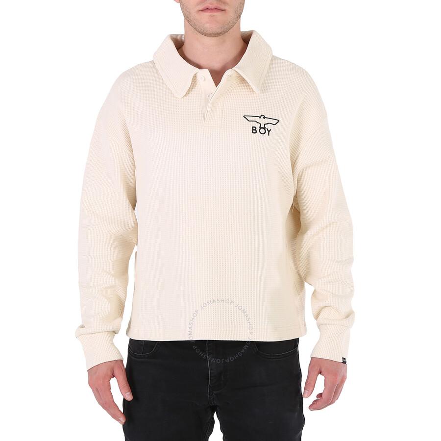 BOY LONDON Men's Off White Boy Waffle Rugby Sweatshirt