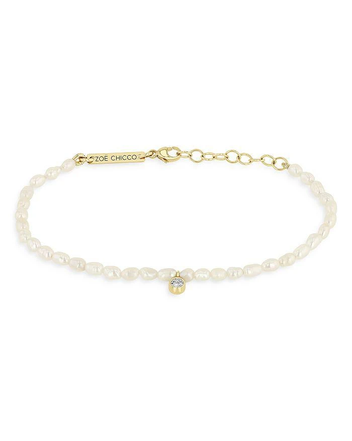 Zoe Chicco 14k Yellow Gold Cultured Pearl Bead 
Diamond Charm Bracelet