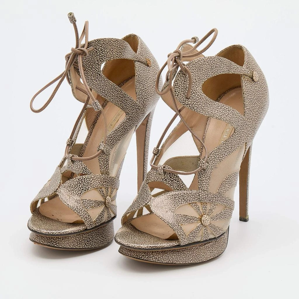 Nicholas Kirkwood Nicholas Kirkwood Brown/Beige Leather and Mesh Lace Up Platform Sandals Size 37 2