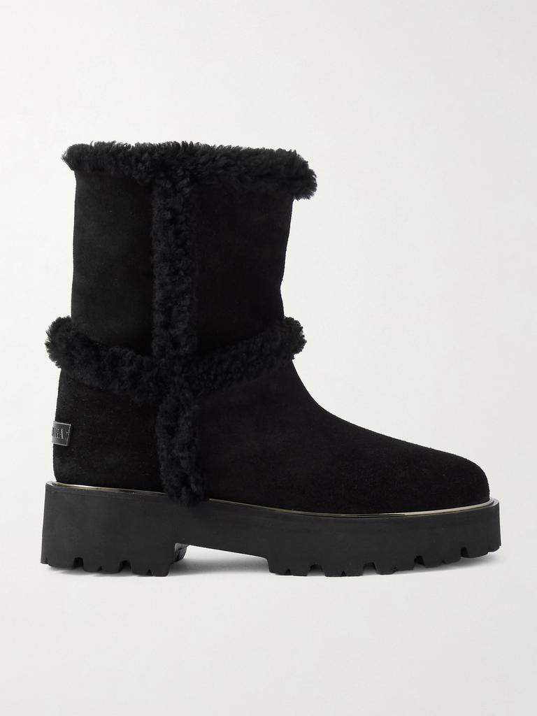 Aquazzura Teddi 羊毛皮边饰绒面革靴子 - IT37.5 黑色 IT-36 - Boots - Free Shipping -  BeyondStyle