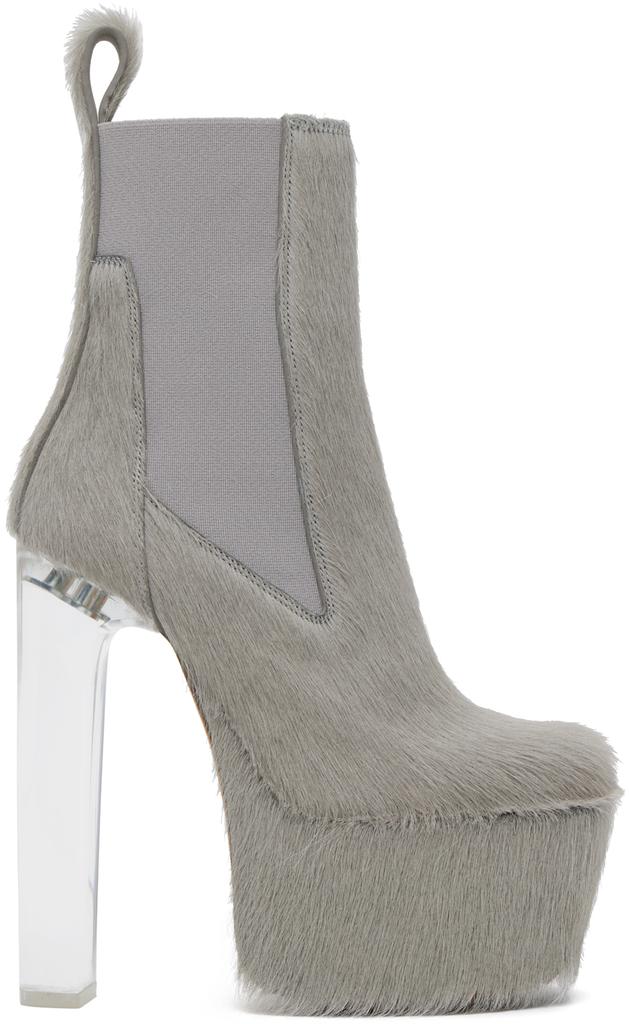 Rick Owens Gray Beatle Platform Ankle Boots