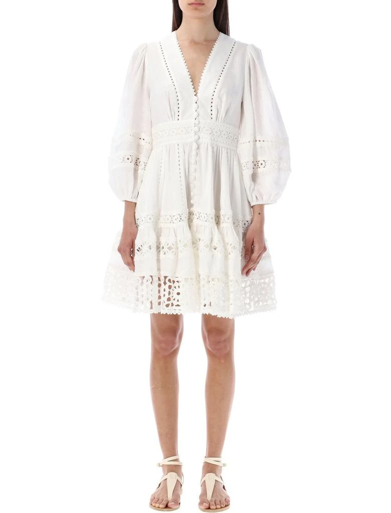 Zimmermann Zimmermann Devi Crochet-Trimmed V-Neck Mini Dress 1