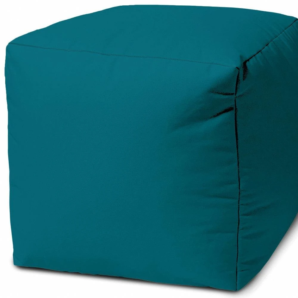 Homezia 17" Cool Dark Teal Solid Color Indoor Outdoor Pouf Ottoman 4