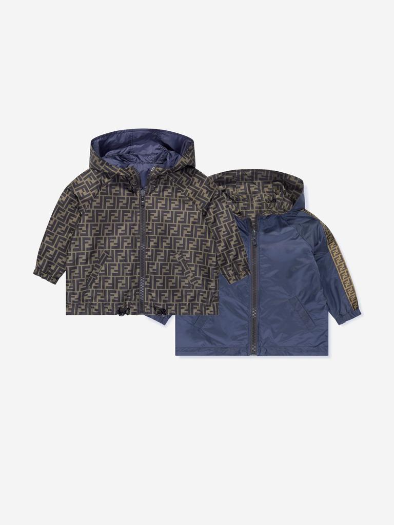 Shop Fendi Kids Reversible K-Way Jacket in Blue on Sale at