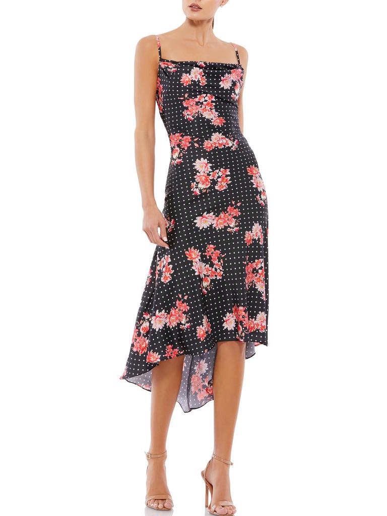 Ieena for Mac Duggal Womens Floral Print Hi-Low Midi Dress