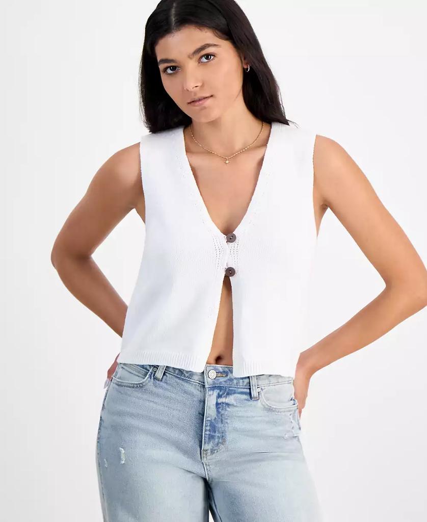 Hooked Up by IOT Juniors' Slub Knit Double-Button Vest