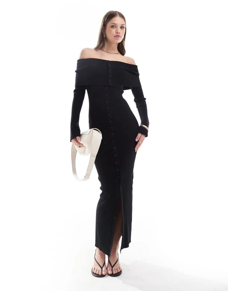 Pretty Lavish button bardot knit maxi dress in black  On Sale Now with Up  to 53% Off | Discover Exclusive Deals & Savings at BeyondStyle  Authentic Pretty  Lavish Home|women with