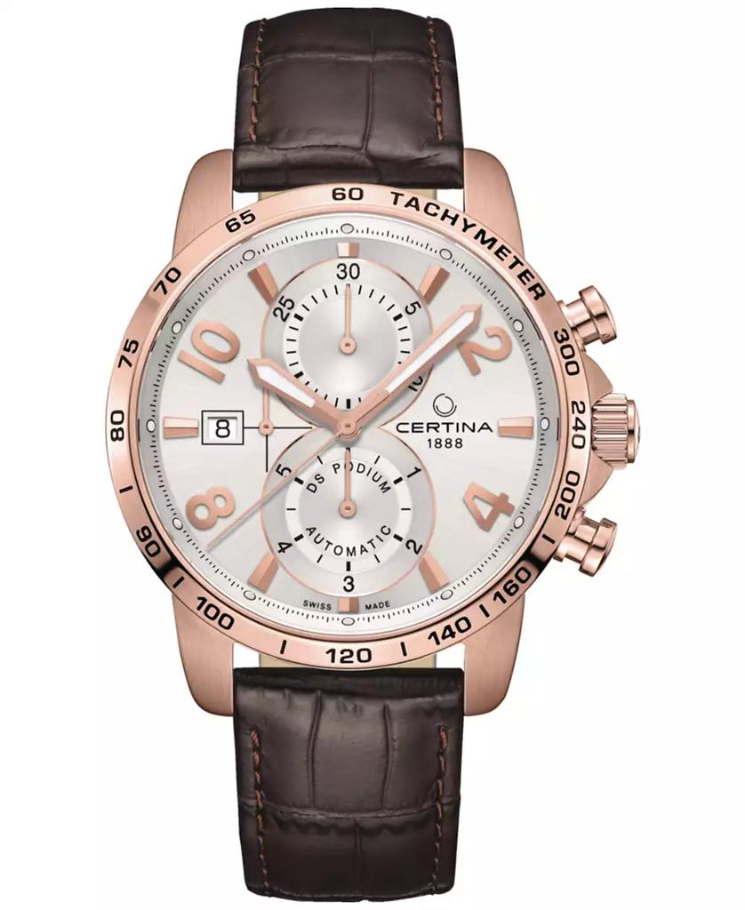 Certina Men's Swiss Automatic Chronograph DS Podium Brown Leather Strap Watch 44mm