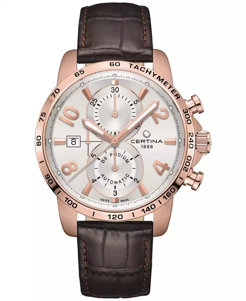 Certina Men's Swiss Automatic Chronograph DS Podium Brown Leather Strap Watch 44mm 1