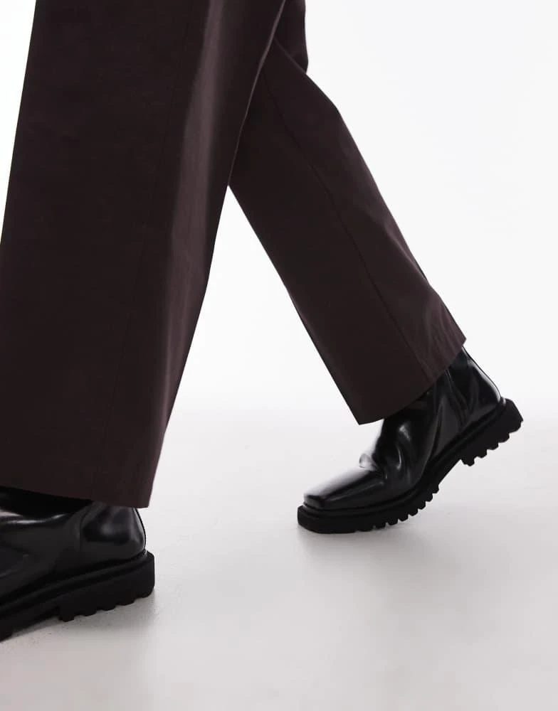 Topman Topman smart cotton wide leg trousers in brown 3