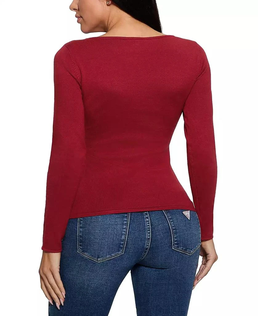 GUESS Women's Eliza Rhinestone-Logo Boat-Neck Sweater 2
