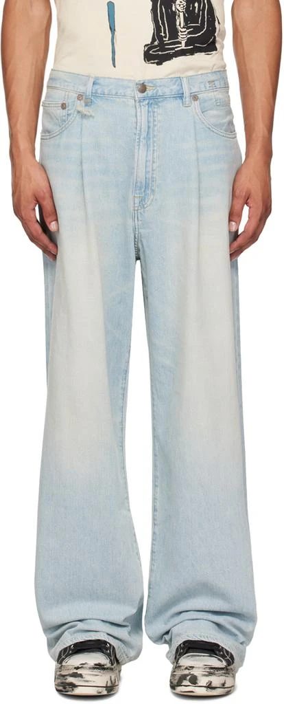 R13 Blue Damon Pleated Wide Leg Jeans 1