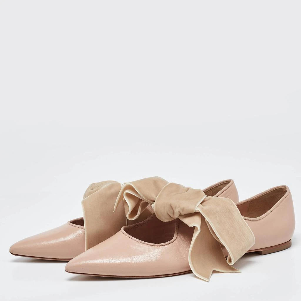 Tory Burch Tory Burch Pink/Beige Leather and Velvet Clara Pointed Toe Ballet Flats Size 39.5 2