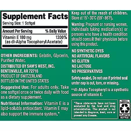 Member's Mark Member's Mark Vitamin E Softgels, 180 mg, 500 ct.