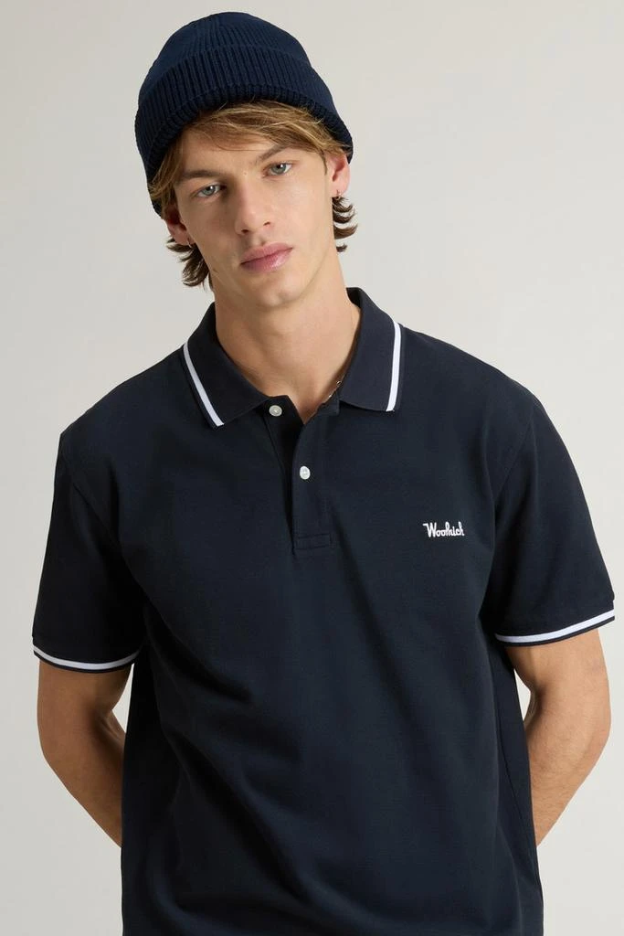 Woolrich Monterey Polo Shirt in Stretch Cotton Piquet with Striped Edges - Men - Blue 4