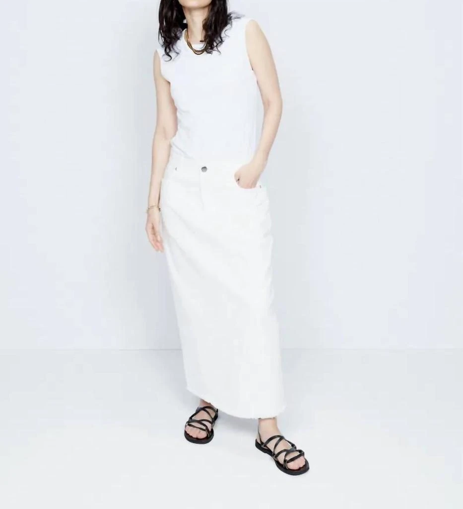 Raey Split Back Organic Cotton Midi Denim Skirt In White 1