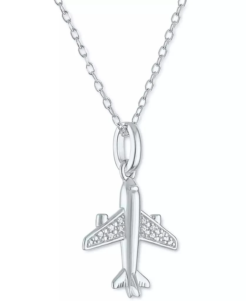 Macy's Diamond Accent Airplane Pendant Necklace in Sterling Silver, 16" + 2" extender 4