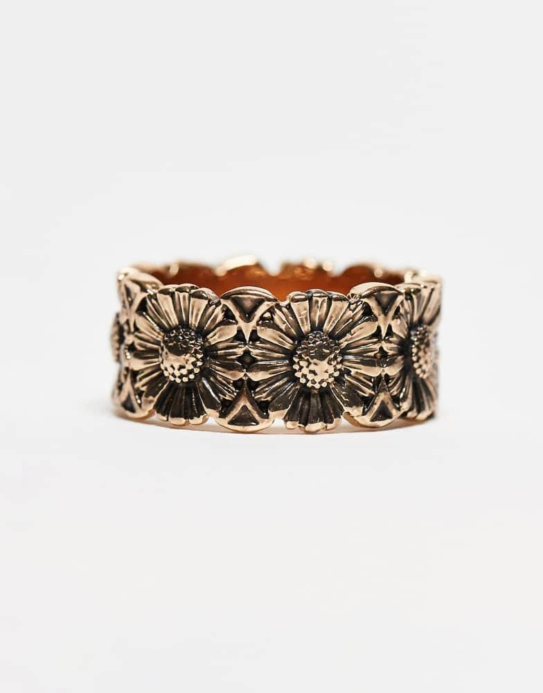 Reclaimed Vintage Reclaimed Vintage skinny daisy ring in burnished gold 3
