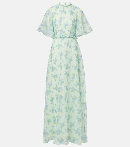 green emerald velvet dress Coco Pistachio Green Floral Jersey Long Sleeve Gown – Markarian main image 1